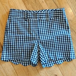 J.McLaughlin Scallop-Edged Petal Shorts Checkered Black & White